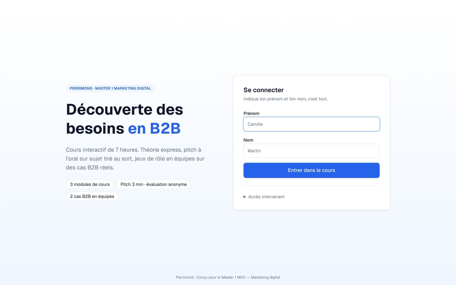 Aperçu de la première page de Découverte des besoins B2B