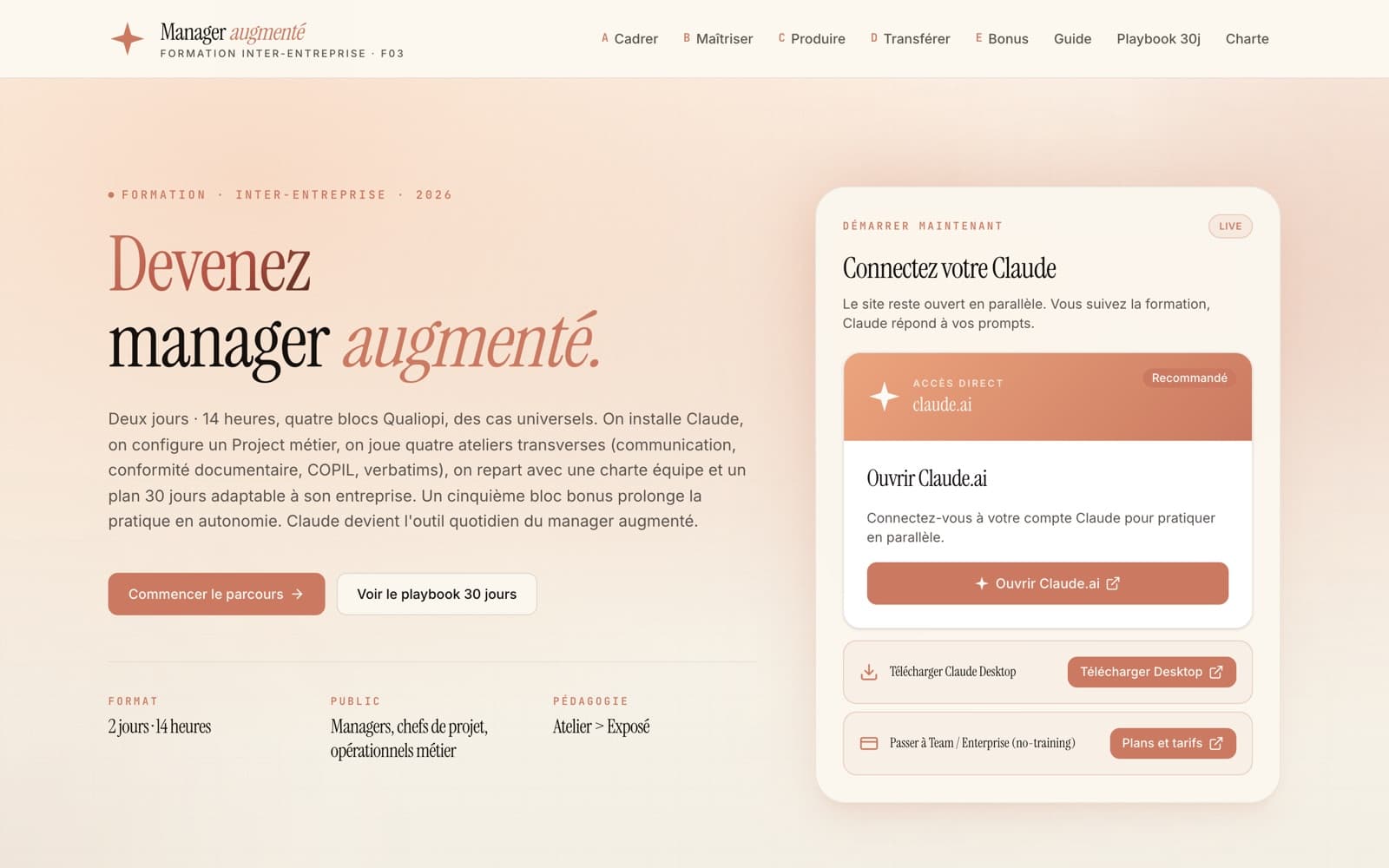 Aperçu de la première page de Manager augmenté